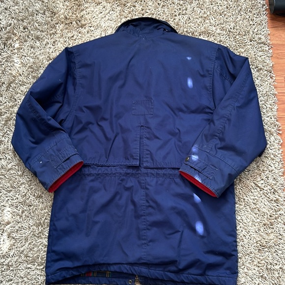 Vintage Towne London Fog Navy Elastic Waist Red Plaid Lining Winter Coat Large - Picture 11 of 14